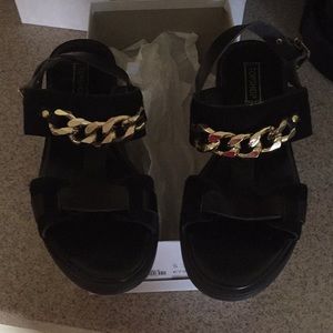Topshop black and gold sandals